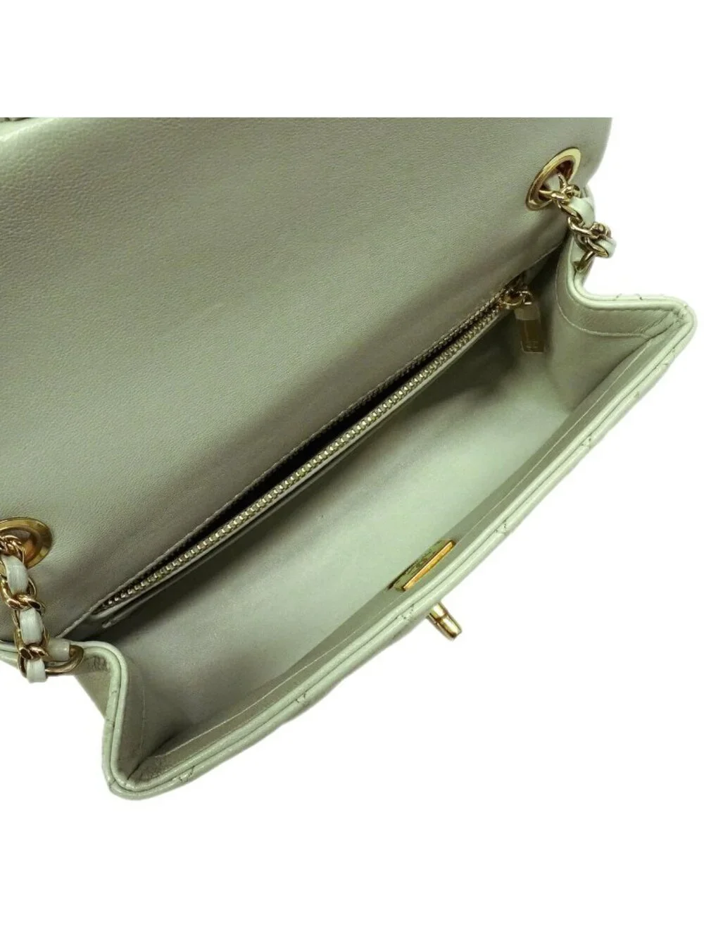 Chanel Shoulder Bag Mini Quilted Lambskin Green Champagne Gold